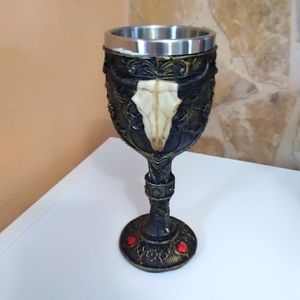 Southwest Bull Skull Brown and Gold Wine Glasses with Stainless Steel Liner